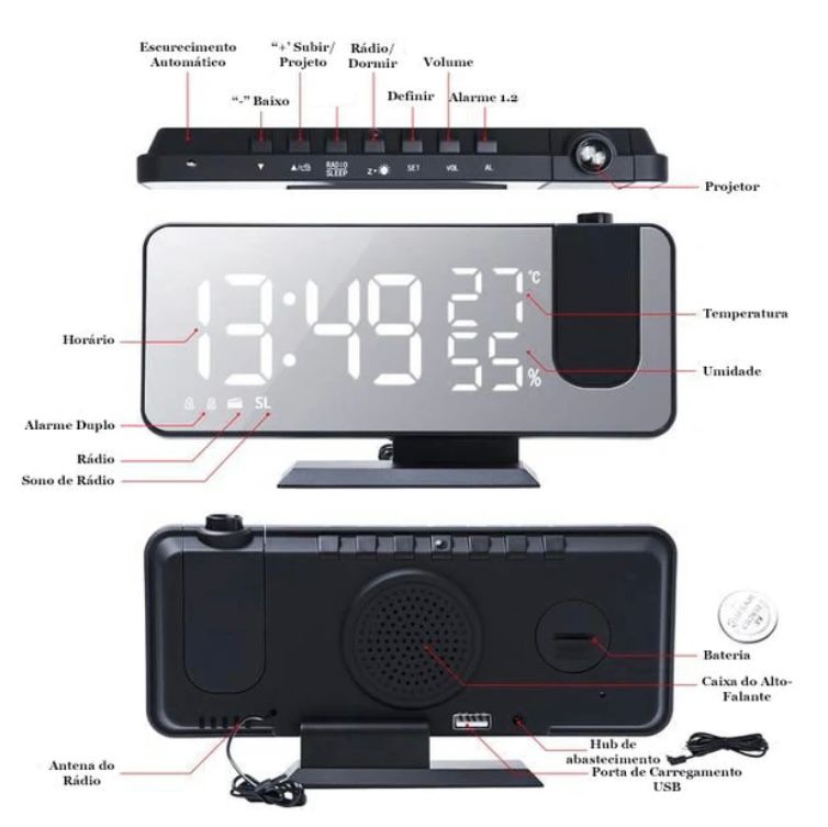 Relógio Digital LED Smart Alarm