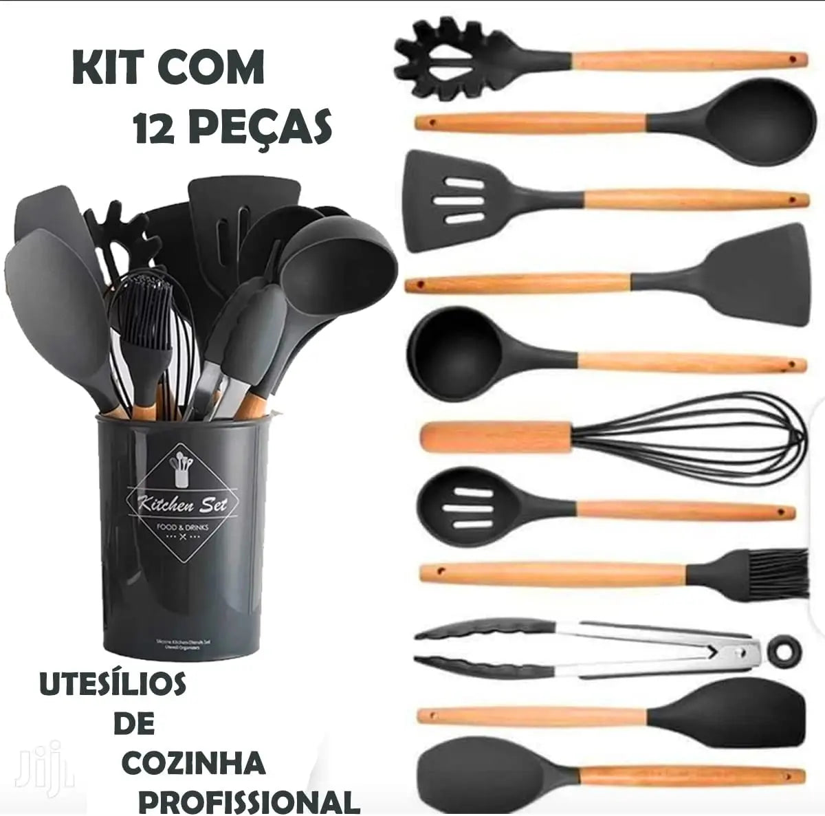 Kit Completo de 12 Utensílios de Cozinha em Silicone