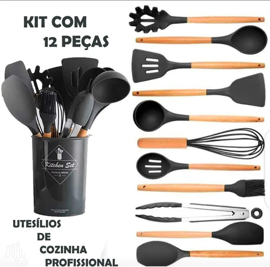 Kit Completo de 12 Utensílios de Cozinha em Silicone