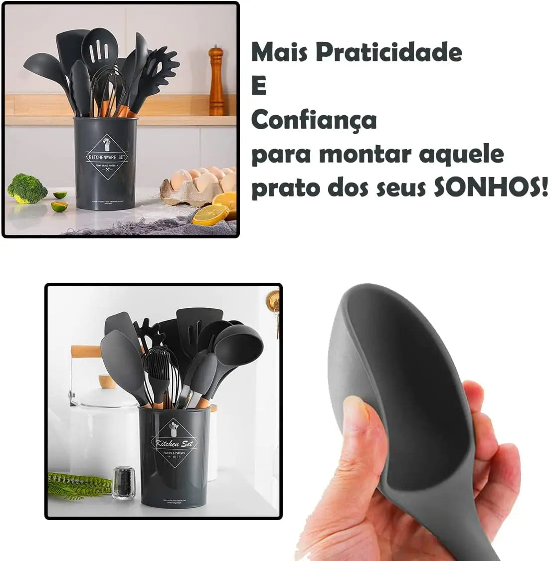 Kit Completo de 12 Utensílios de Cozinha em Silicone