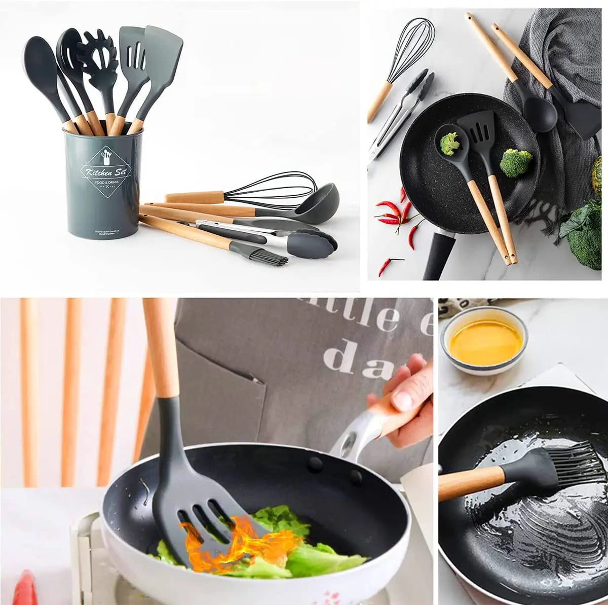 Kit Completo de 12 Utensílios de Cozinha em Silicone
